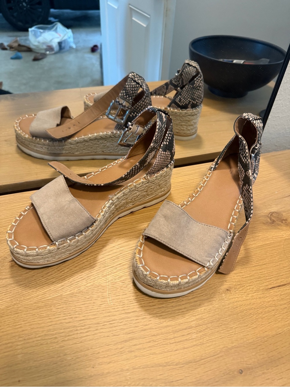 Universal Thread Tan Wedge Espadrilles with Snake-Print Ankle Strap
